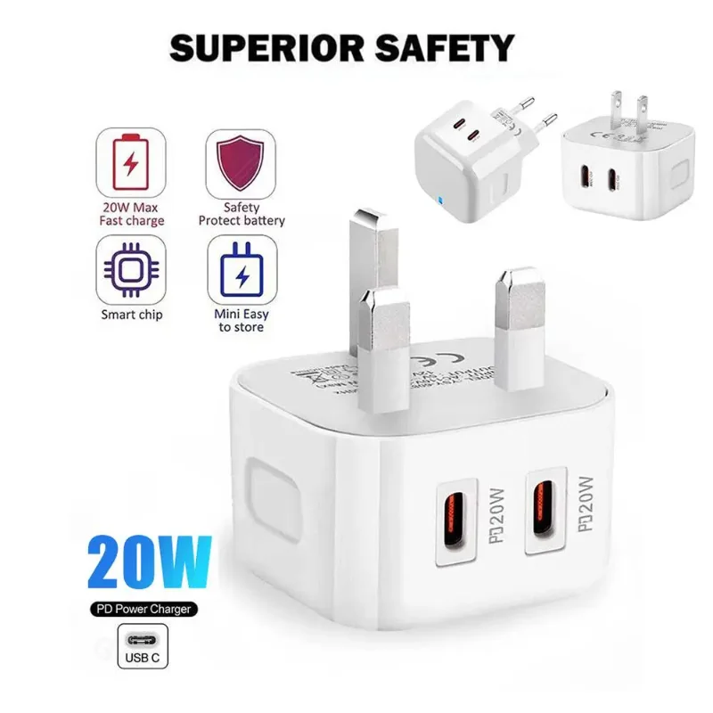 40W Dual USB C  Type c PD Wall Charger Fast Quick Charging Power Adapters For Ipad 2 3 4 IPhone 11 12 13 14 15 Xiaomi Huawei