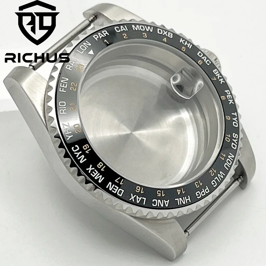 RICHUS 40mm cassa dell'orologio in vetro zaffiro argento adatta NH35 NH36 NH34 ETA2824 2836 PT5000 Miyota8205 8215 Mingzhu DG2813 3804 movimento