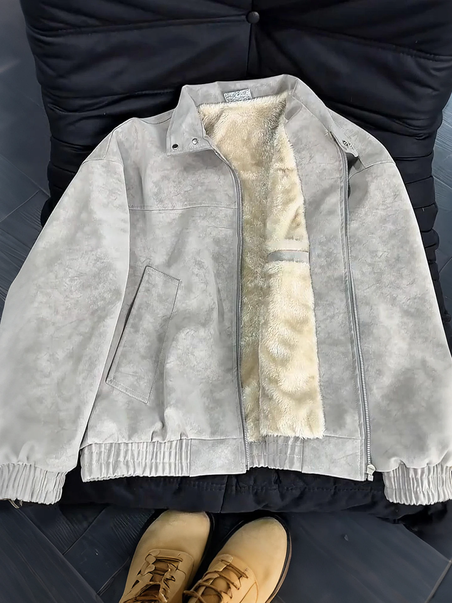 

American Dyed PU Leather Jaet Thiened Fce Lined ort Sle Motorcycle Coat for Men Winter Warm Stand Collar Cotton Coat