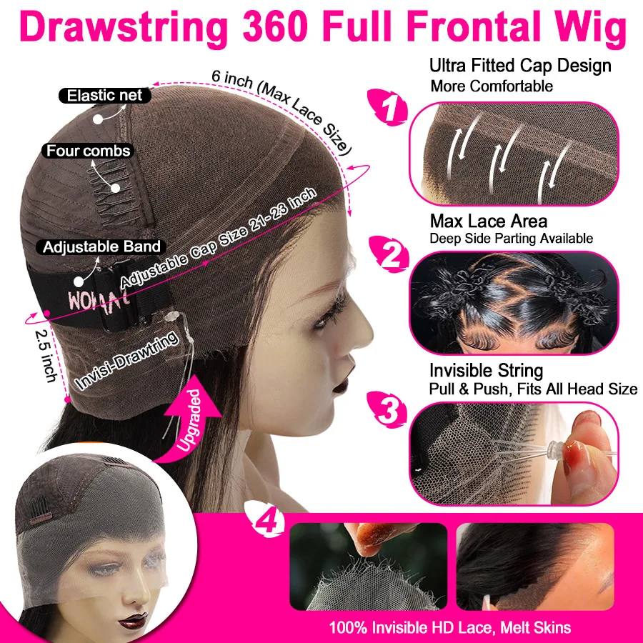 30in invisi cordão 360 hd frente do laço onda de água peruca sem cola perucas de cabelo humano completo do laço alça escondida remy cabelo brasileiro