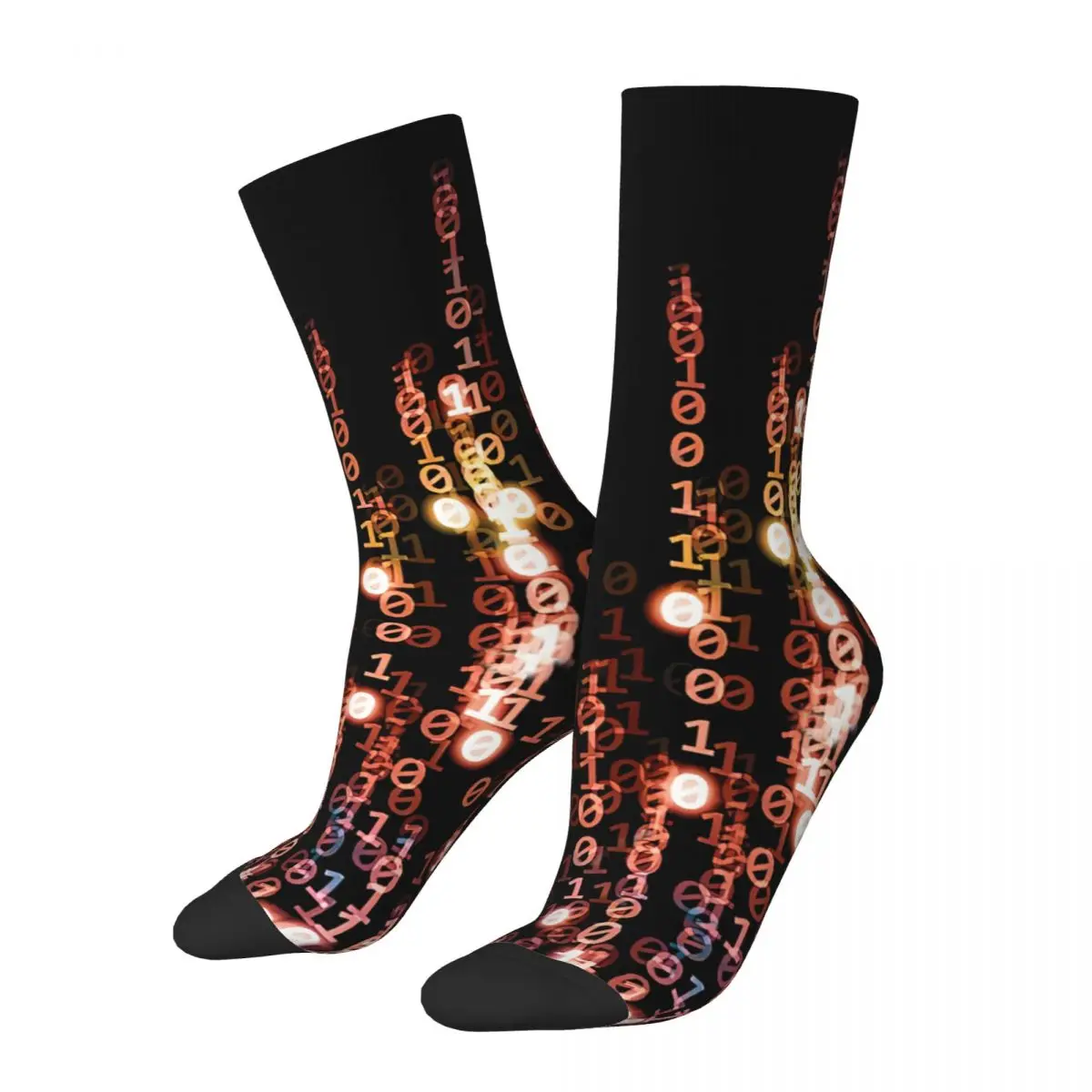 Crazy Sock for Men Raining Matrix Of Orange Coding Geek Developer CPU Happy Quality Pattern Printed Boys Crew Sock Casual Gift