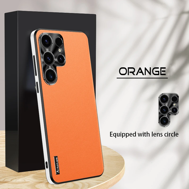 Skórzane etui na telefon Samsung Galaxy S24 S21 Plus S23 S22 S25 Ultra Metal Camera Protective Back Cover Soft Cases Shockproof — zdjęcie produktu 3