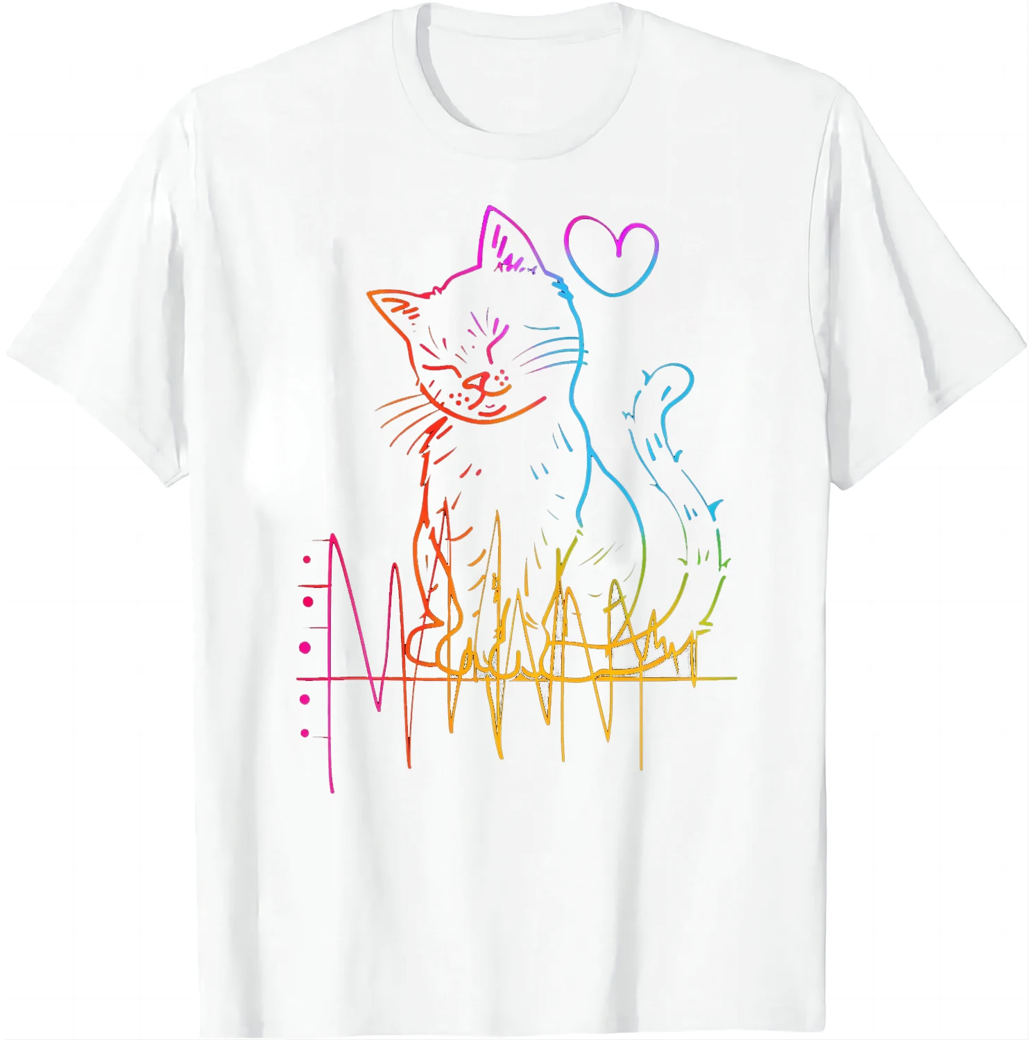 Peaceful Rainbow Cat Tee Featuring A Heartful Design Shirts Funny Gifts Graphic T Shirts Kawaii Clothes Tops Women Clothing