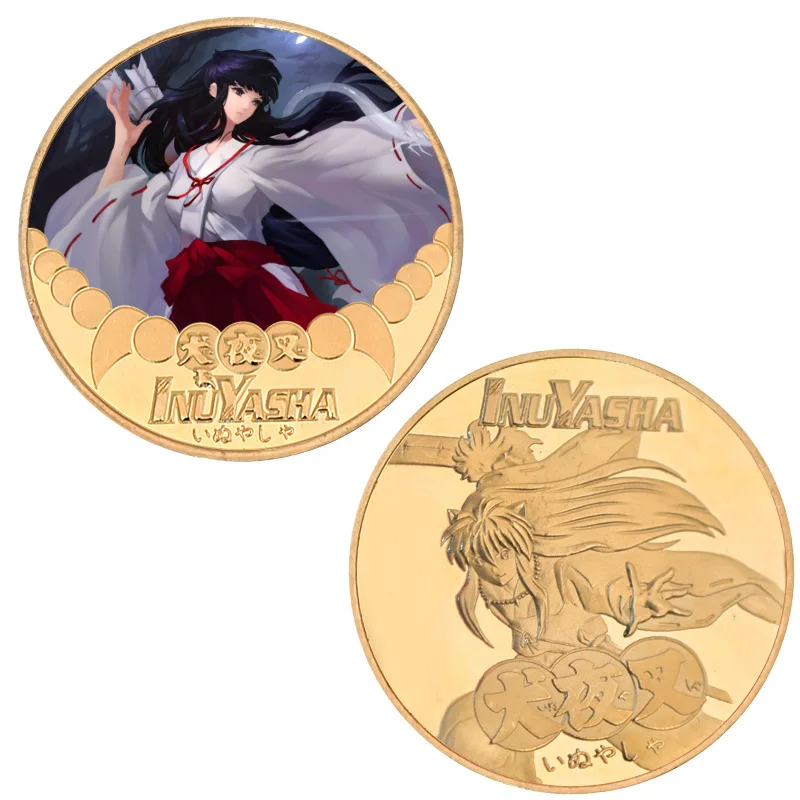 Inuyasha Commemorative Coins Anime Figure Kikyō Higurashi Kagome Sesshoumaru Retro Gold Coin Kids Toys Collection Coins Gifts