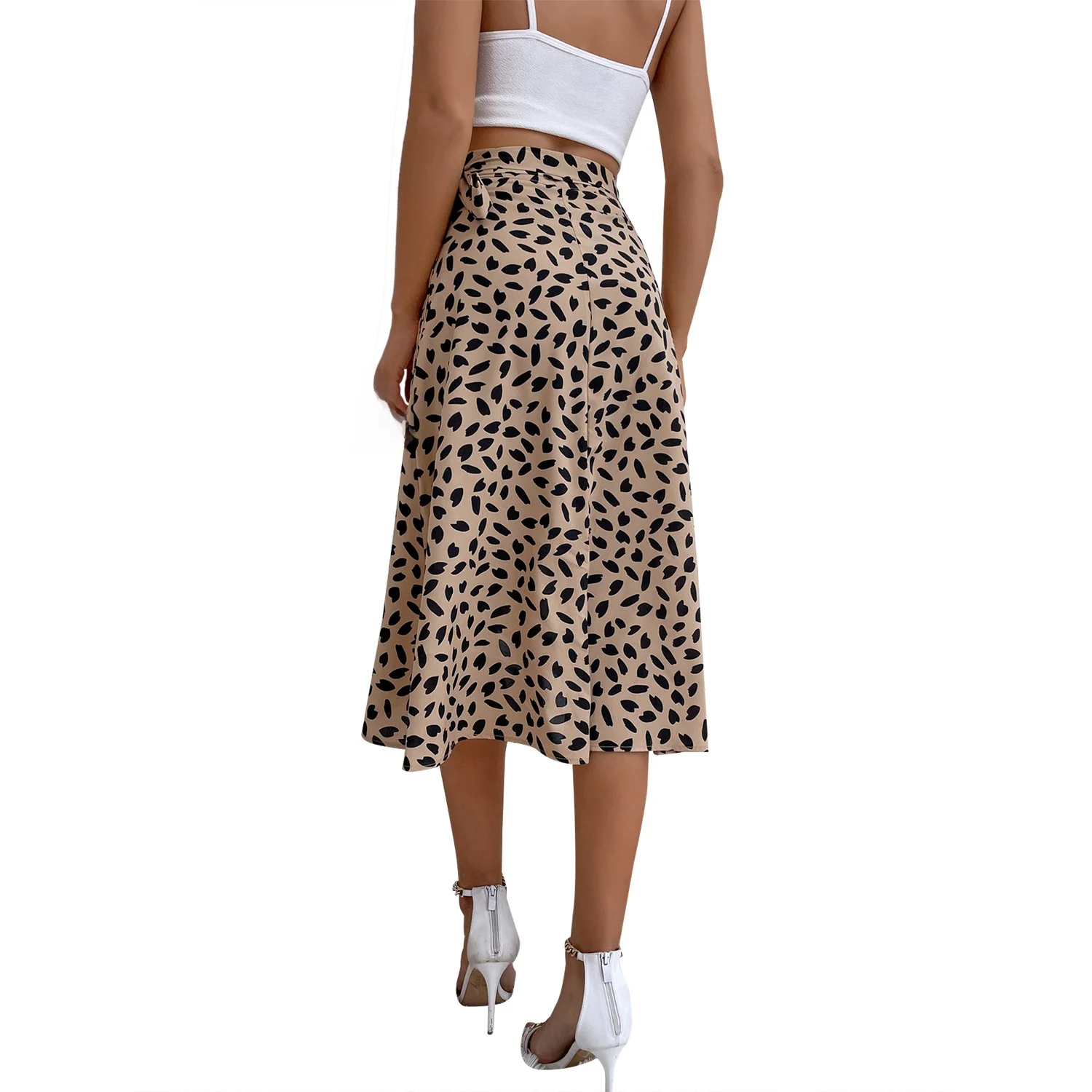 Casual Chic Polka Dot Print Split Skirt Women's Faion Spring Season Polyester Fiber Commute Sle Other Skirt pes