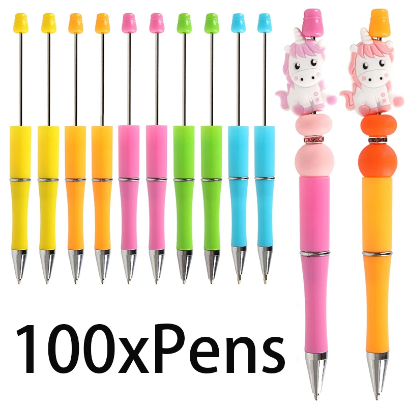 

100pcs Plastic Beadable Pen Bead Pens Bead Ballpoint Pen DIY Bead Pens