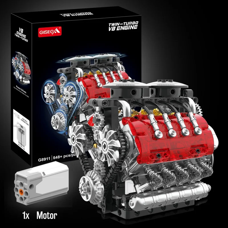 

Модель двигателя V8 с двойным турбонаддувом 2026 MOC, функциональная механическая STEM-модель с мотором, перезаряжаемая через USB, механическая игрушка-подарок