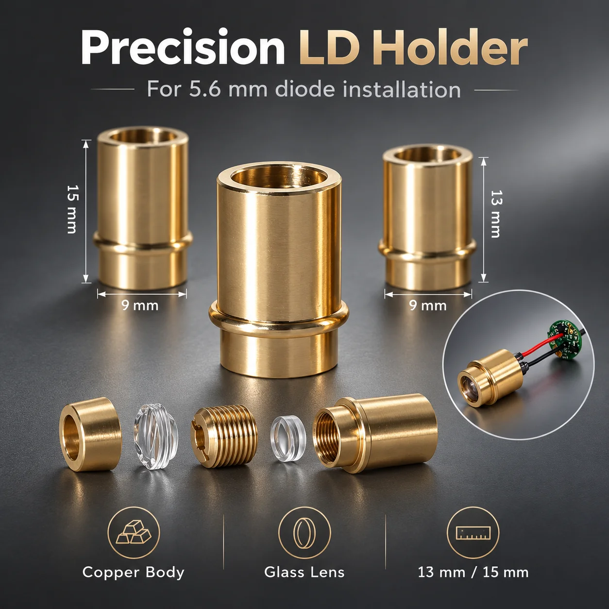 ZhonNa Laser LD Holder Diode Installation Focusing Lens Holder Cross Line Tire Wheel Alignment Laser Equipment Parts Component X