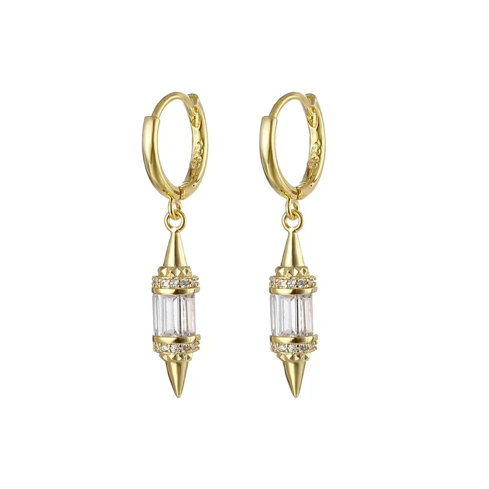 18k Gold Plated Copper Geometric Tip Cone Zircons Hoop Earrings for Women Pendants Jewelry  Accessories Gifts
