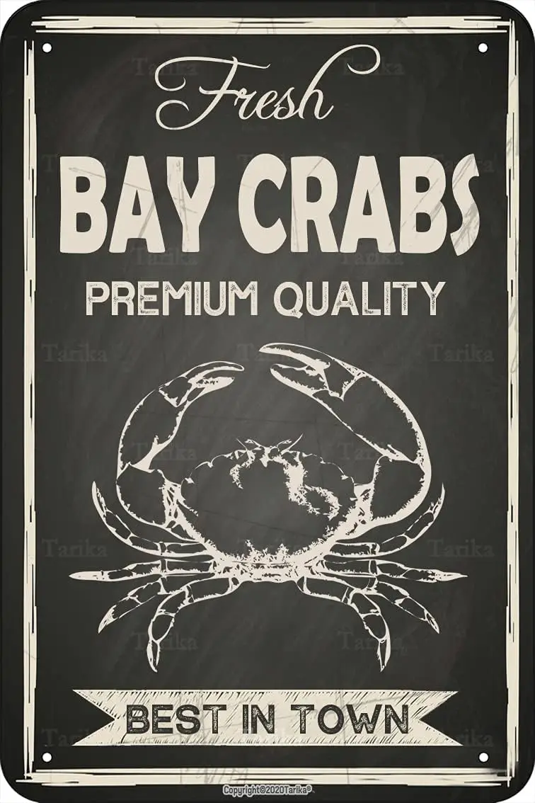 Fresh Bay Crabs Premium Quality Tin 8X12 Inch Vintage Look Decoration Plaque Sign for Home Kitchen Farm Bar Pub Man Cave