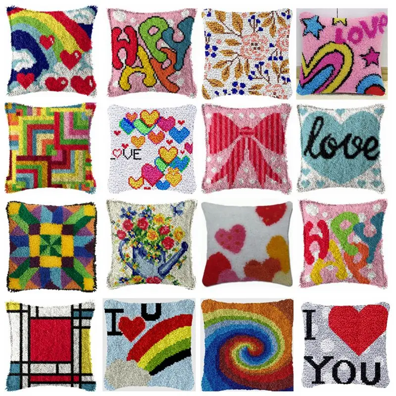 

Latch Hook Kit Embroidery Cushion Pillowcase Knot Pillow Package Set For Needlework Love Rainbow Bow Series Latch Hook Kits DIY