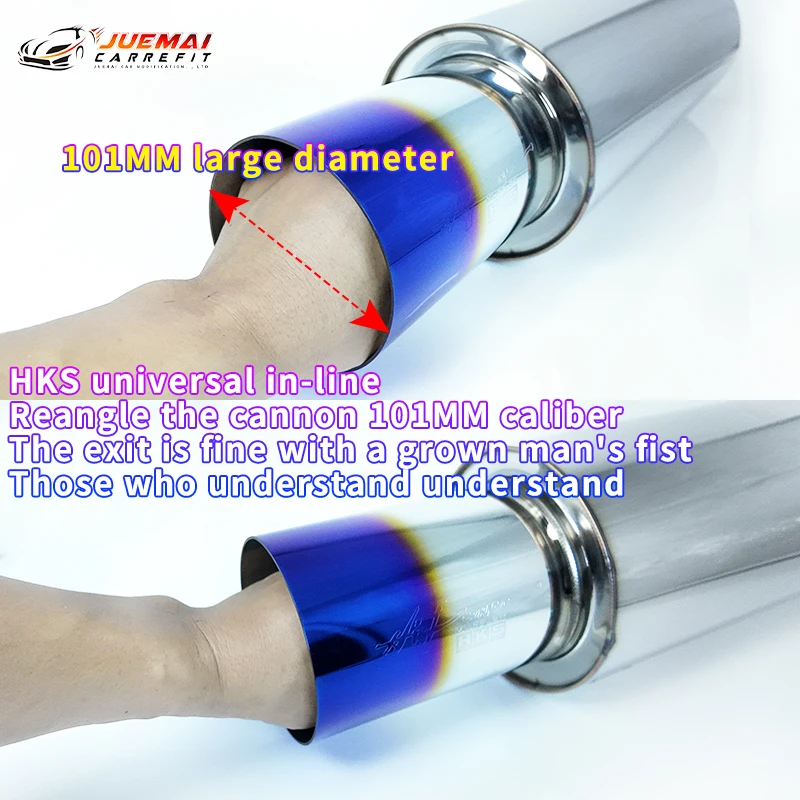 Sports Car Styling Exhaust System Pipe Tail Universal Racing Muffler HKS High Quality Stainless 101mm Mufflers Silver Blue Tips