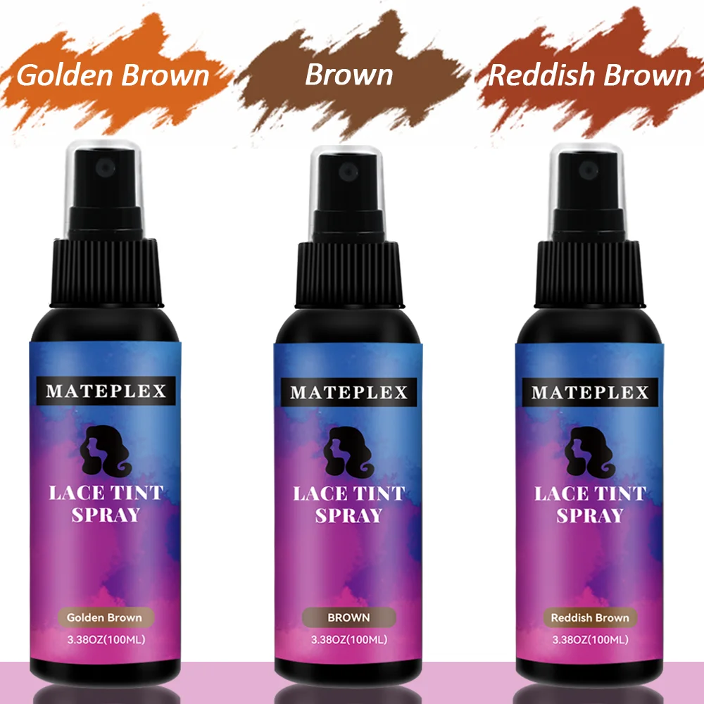 Mateplex Lace Tint Spray Golden Brown Melt Band Wig Foam Dyeing  Spray For Lace Closure Front Wigs Toupees With Brush 100ML