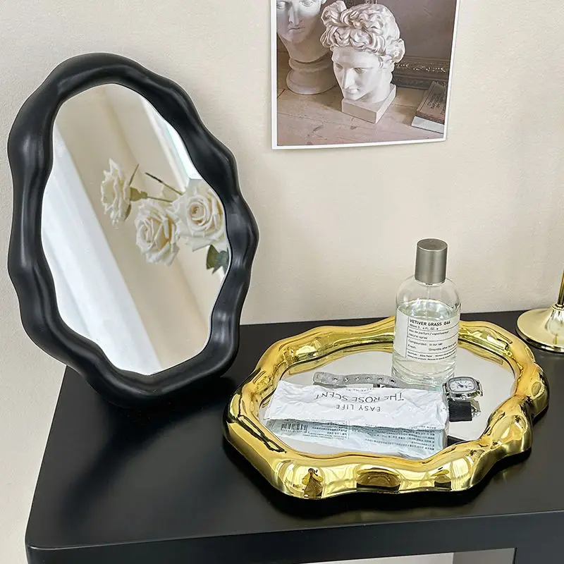 Irregular Shaped Makeup Mirror Living Room Countertop Decoration Portable Cute Cloud Vanity Mirror Interior Aesthetic Decoration
