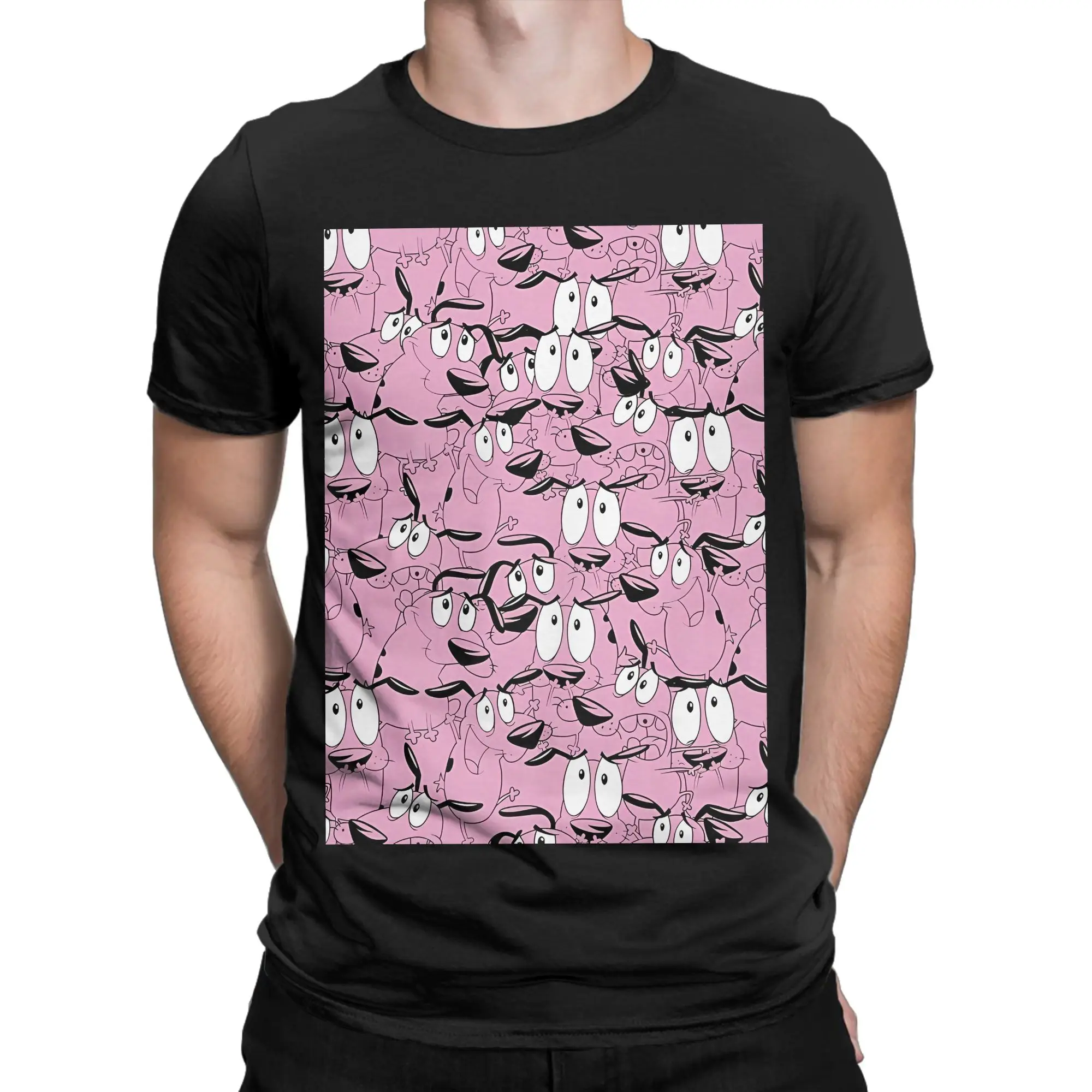 cCourage The Cowardly Dog Pattern Novelty Graphic 100% Cotton T-Shirt cCourage the Cowardly Dog Tees Tops For Men
