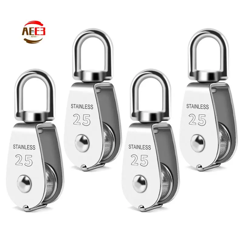 

AEE3-M25 Подъемный кран с одним шкивом, сверхмощный поворотный крюк, нержавеющая сталь 304, веревка 1/4 дюйма, нагрузка 330 фунтов (4 шт.) Du