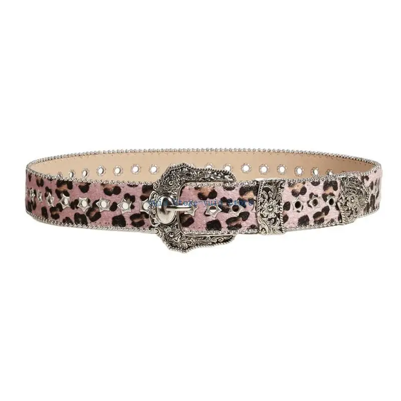 X7XB Modern Leopard Print Waist Belt PU Leather Waistband For Women Teens Girl Everyday Use Subcultural Dressingup Waiststrap