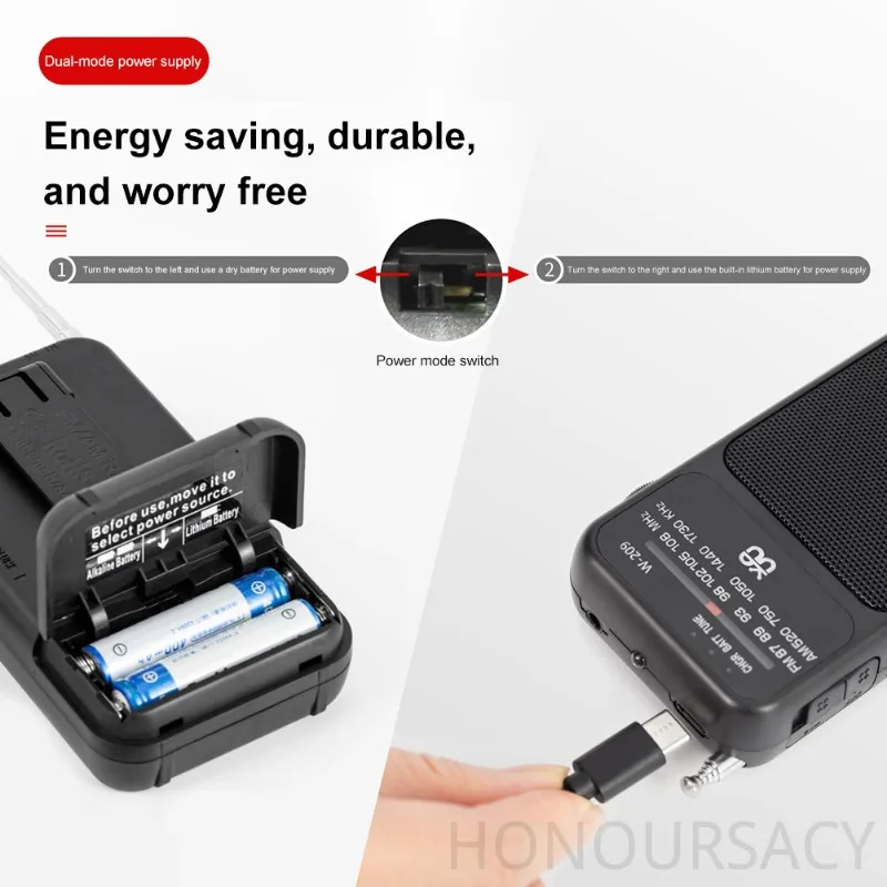 أجهزة الراديو المصباح FM AM 2 الفرقة أجهزة الراديو ستيريو المدمج في المتكلم هوائي تليسكوبي راديو استقبال مع 3.5 مللي متر سماعة جاك W-209 #5