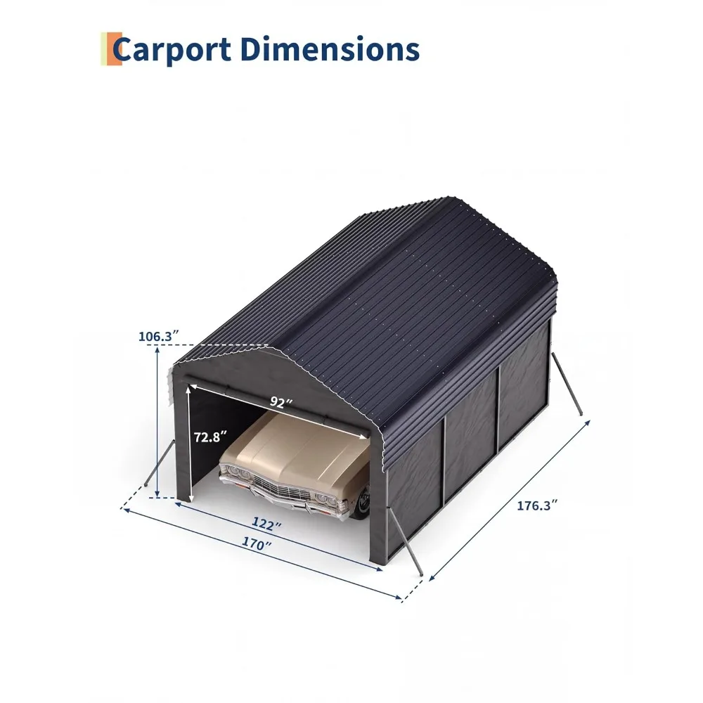 10x15x9 ft Metal Carport, Enclosed Car Ports, Custom