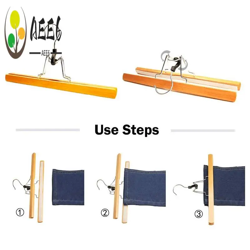 

AEE6-8 Piece Wooden Series Slack Hangers Non-Slip Wood Pants Hangers With 360 Degree Rotation Anti-Rust Hook Clip Hangers For Pa