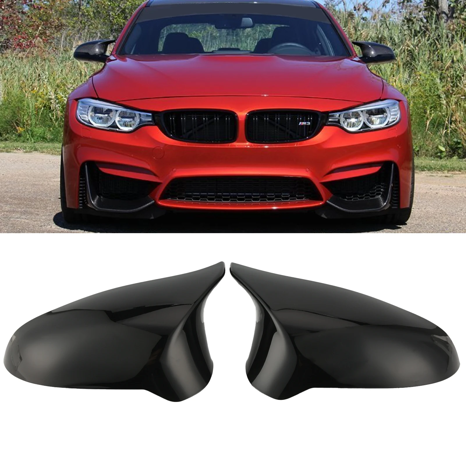

1 Pair Mirror Cover Gloss Black ABS Side Mirror Cap For BMW F80 F82 M3 M4 2015-2019 LHD Direct Replacement