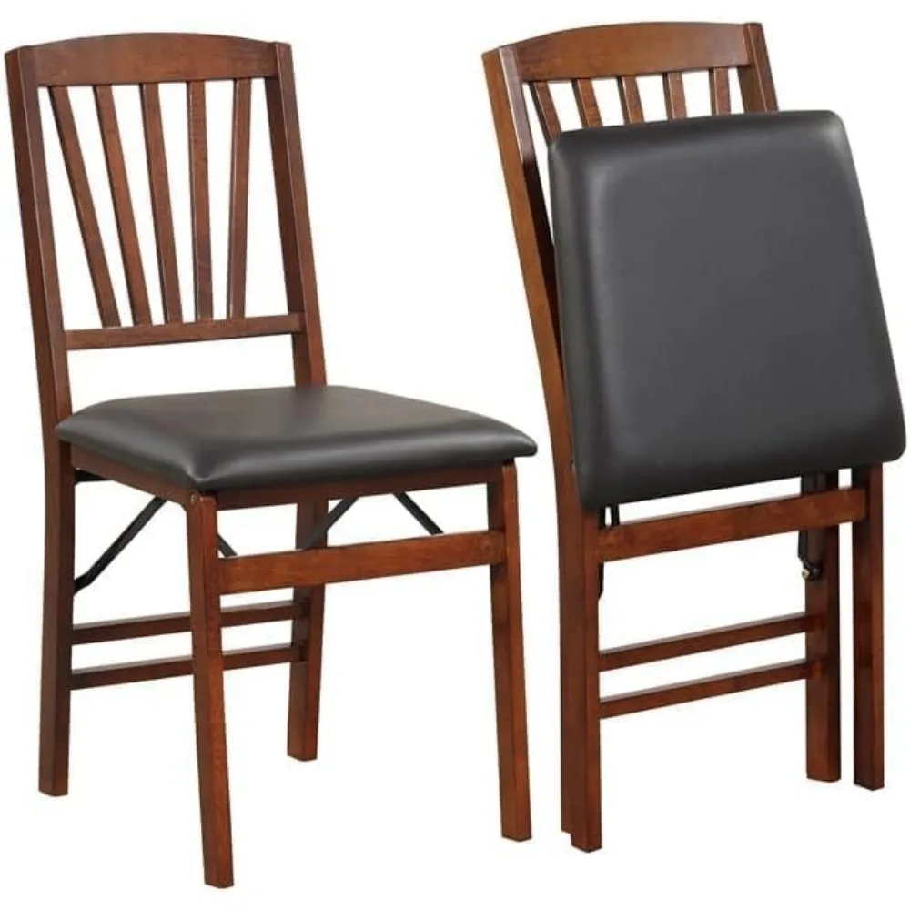 

Folding Dining Chairs Set of 2, Foldable Chairs with Padded Seat, Solid Rubber Wood, Slat Back