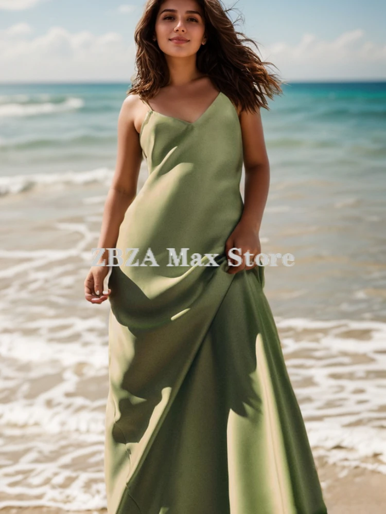 Donna Raso effetto midi slip dress Scollo a V backless cinghie di spaghetti regolabili Senza maniche vita media dimagrante Zip nascosta canotta gonna lunga Estate Nuovo Abito femminile Chic