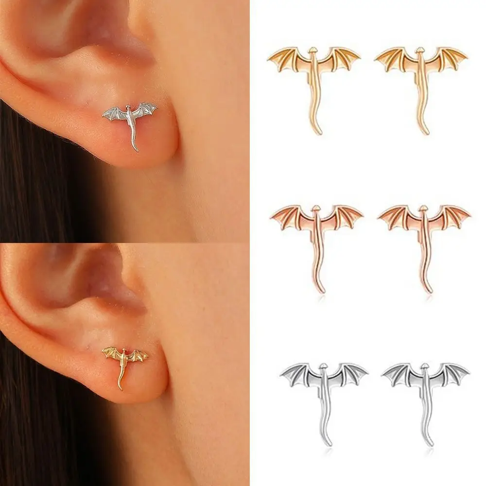 Funny Unique Vintage Dragon Earrings Personality Creative Metal Stud Earrings Small Flying Dragon Stud Earrings Gifts
