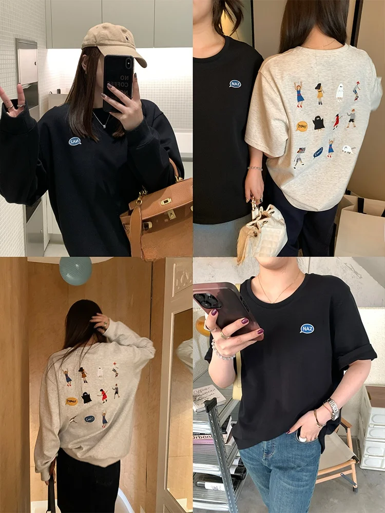 

Детская толстовка NAZ большого размера с забавной вышивкой, повседневная свободная футболка с принтом, хлопок/полиэстер, круглый вырез, короткий рукав