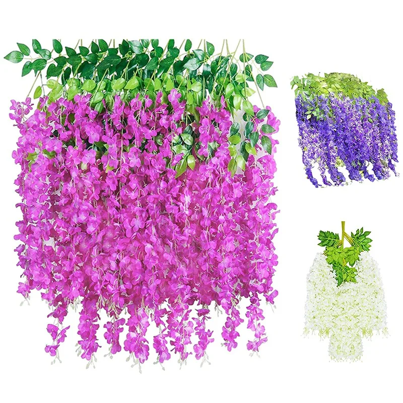 

16PCS Artificial Wisteria Hanging Flowers Garland Wisteria Artificial Flowers For Wedding Decorations Garden