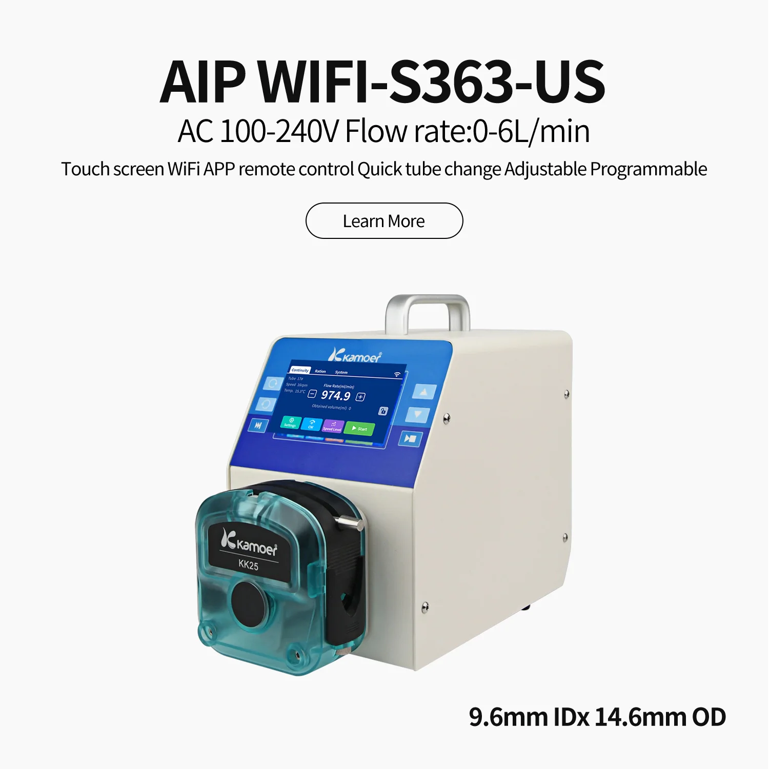 

Kamoer 7.8L/min AIP Intelligent Peristaltic Pump AC100-240V High Flow with WiFi App Control Foot Switch RS485,0-5V/10V for Lab