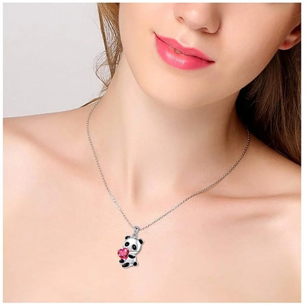 Chic Panda Heart Zircon Necklace for Women Men Exquisite Bear Love Pendant Clavicle Chain DIY Jewelry Accessories Gifts 2024