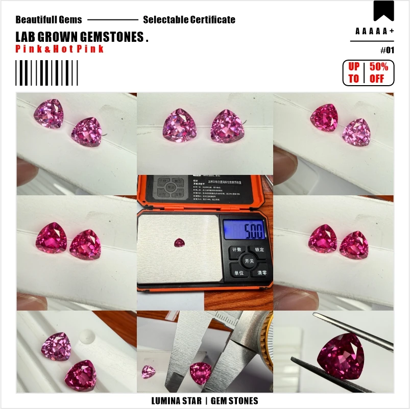 

Lab Grown Pink Sapphire Trillion Cut Loose Gemstone Selectable AGL Certificate For Jewelry Setting&Custom Design-ABC