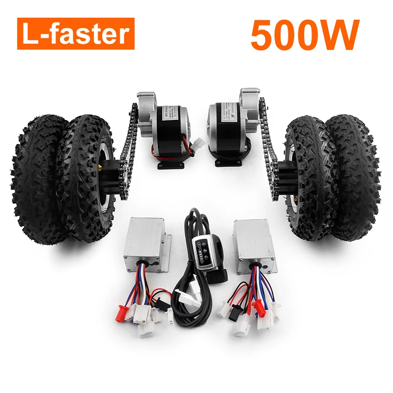 500W Dual Motor Drive Electric Barrow Conversion Kit Easy Carry 400lbs 8 Inch Double Wheel Set For Electrical Beach Trolley Bike