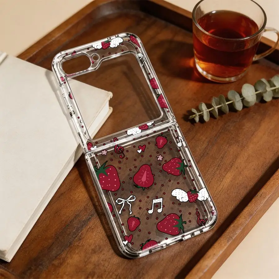 Strawberry Doodle Back Phone Cover Funda Case for Samsung Galaxy Z Flip 8 Flip6 Z Flip 7 6 5 4 3 Flip7 FE Flip4 Flip5 Flip3