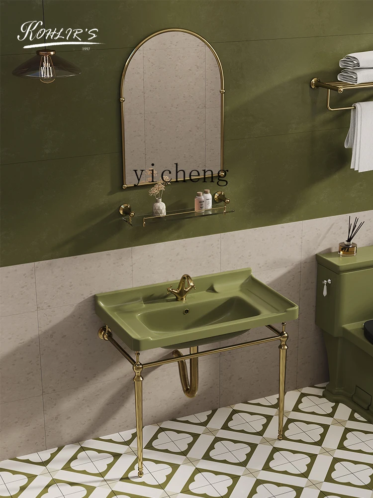 Tqh Grass Green Bathroom Retro Washbasin Household Bracket Wash Basin Balcony Floor-Standing Washstand Pool