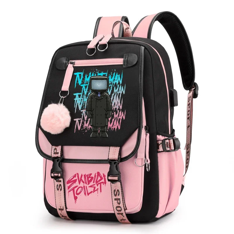 Skibidi-Mochila dos desenhos animados WC para meninas e mulheres, Mochilas Laptop Canvas, Titans TV Man Schoolbag, Crianças Softback Bookbag, Presente