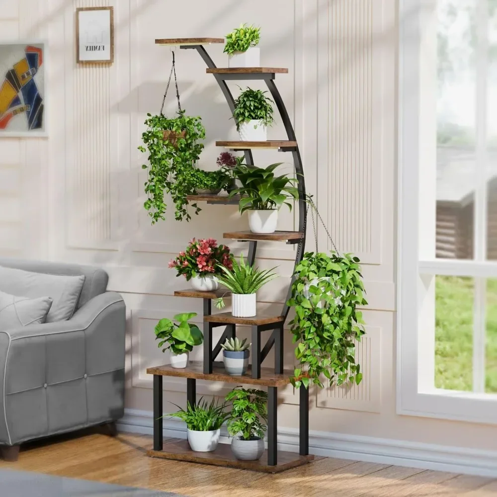 Plant Stand Indoor with Grow Lights, 9 Tiered Metal Shelf, 63