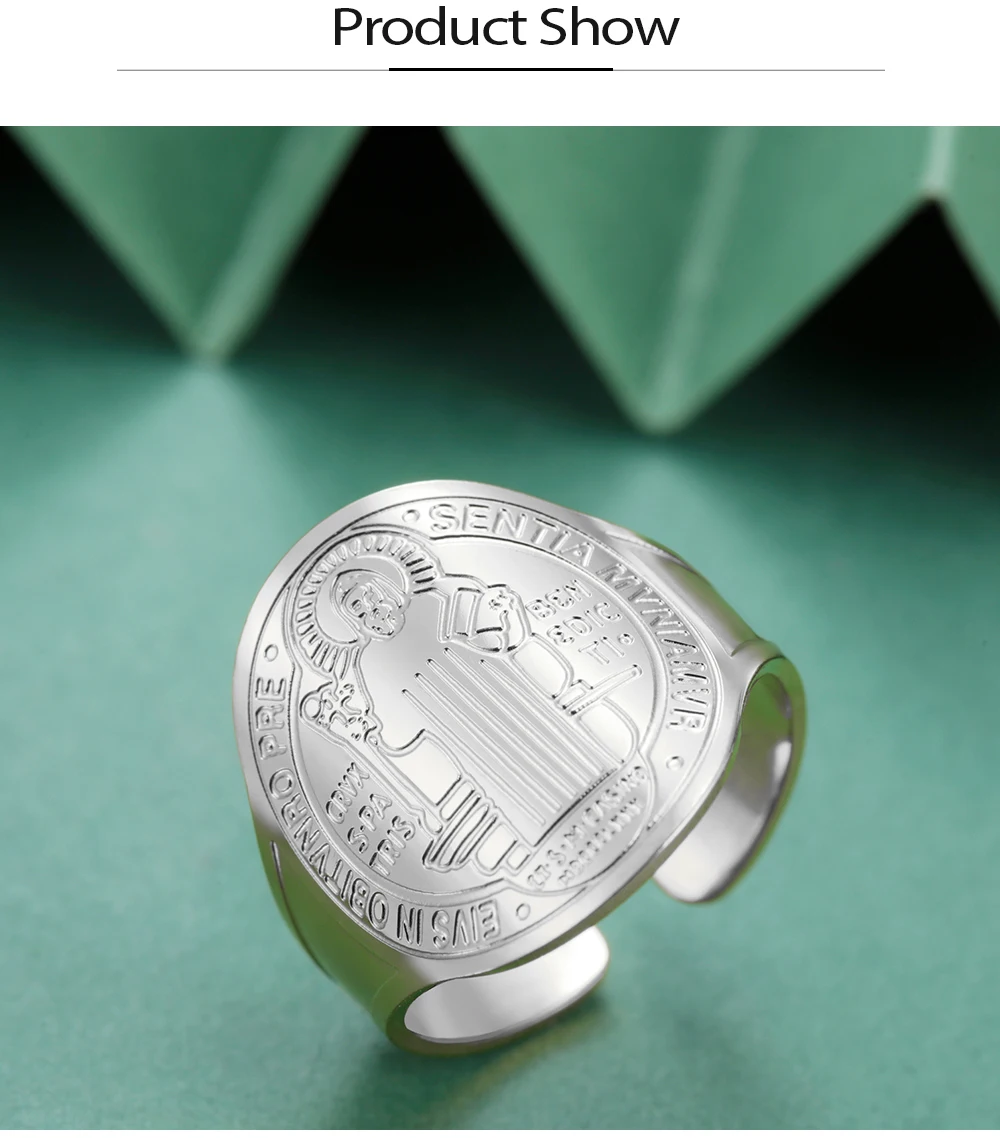 COOLTIME Saint Benedict Medaille Herren Ring Edelstahl Sentia Katholisches Medaillon Fingerring Amulett Schmuck Geschenk – Detail 6