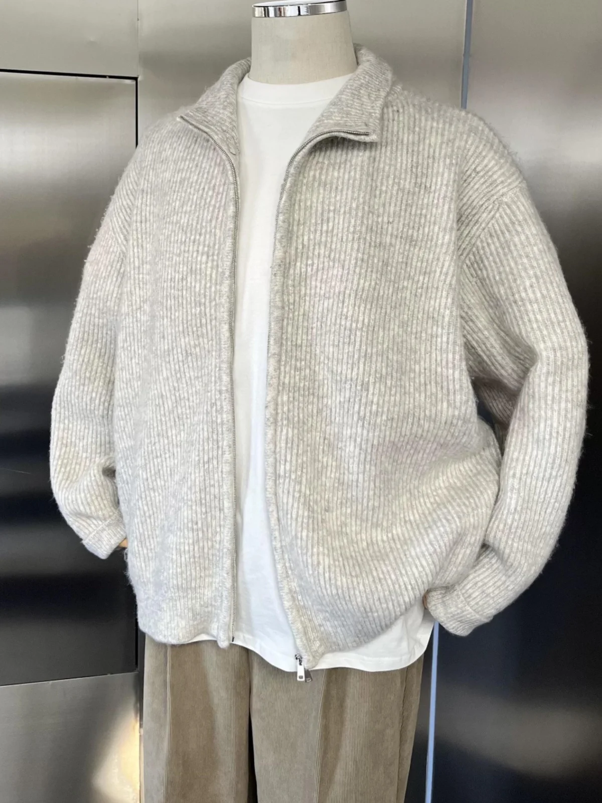 

Мужской кардиган на молнии, вязаный, свободный, повседневный, осенне-зимний, в японском ретро-стиле, длинный, для носки поверх одежды