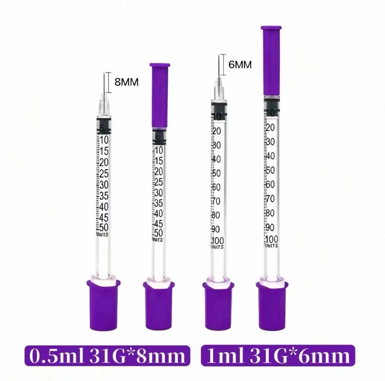 Einwegspritze 0,5ml 1ml Rosa Lila Kolben Mit Nadel 30G 31G 6mm 8mm, Mikro-Flüssigkeitsmesswerkzeuge – Detail 2