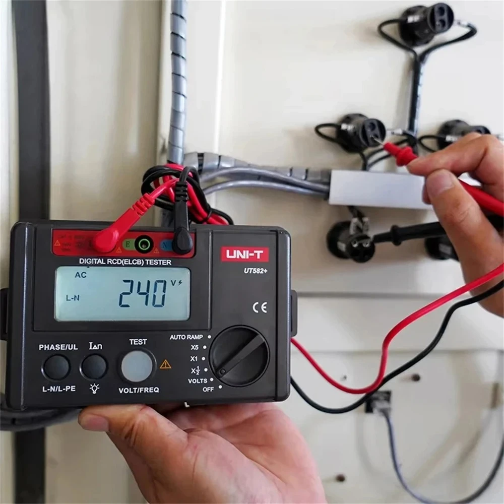 UNI-T UT582+ Digital RCD (ELCB) Tester AUTO RAMP Leakage Circuit Breaker Meter with Mis-Operation Buzzer