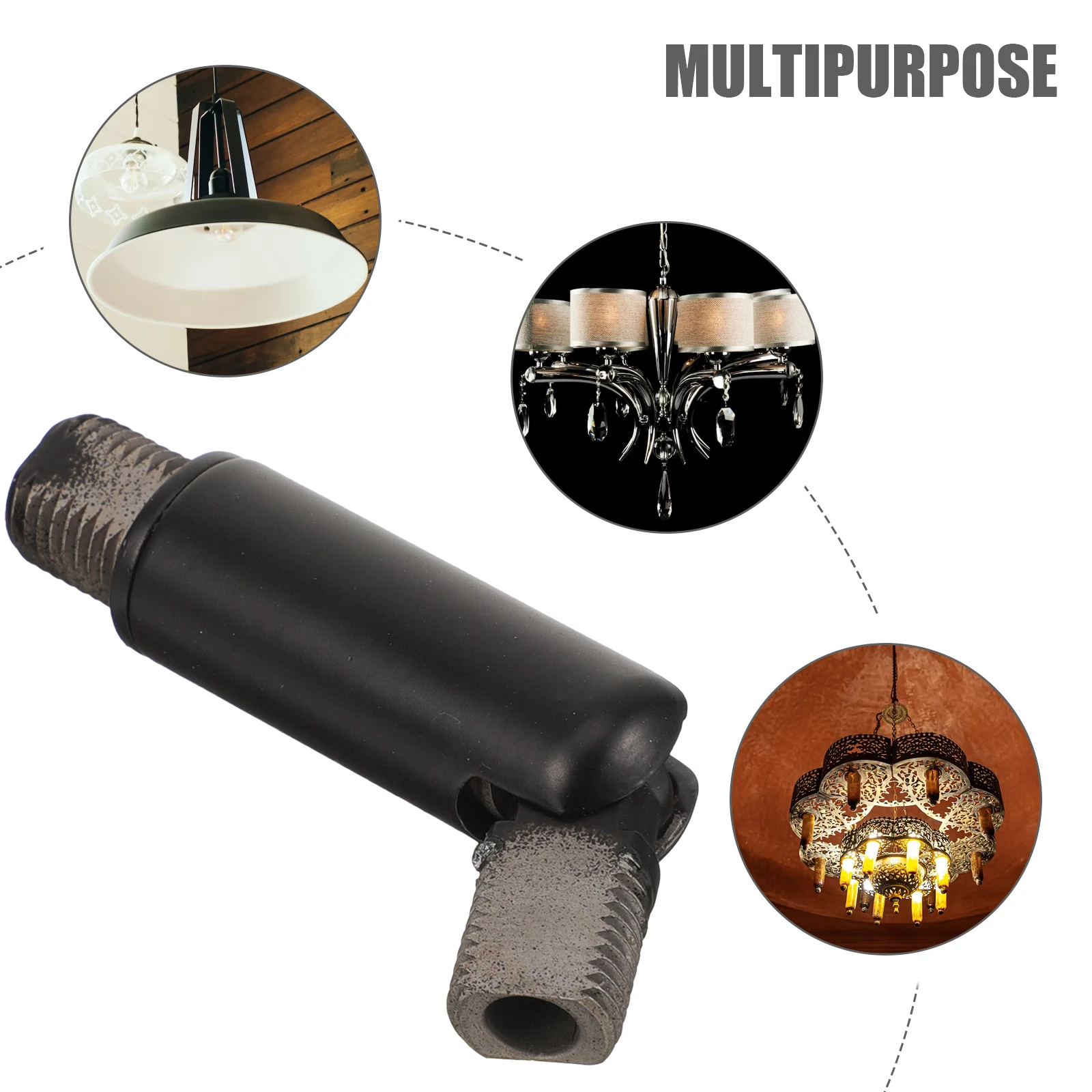 

180-Degree Swivel Head Connector for Ceiling Lights M10 Thread Sloped Lighting Adapter Black Durable Fixture Easy Install