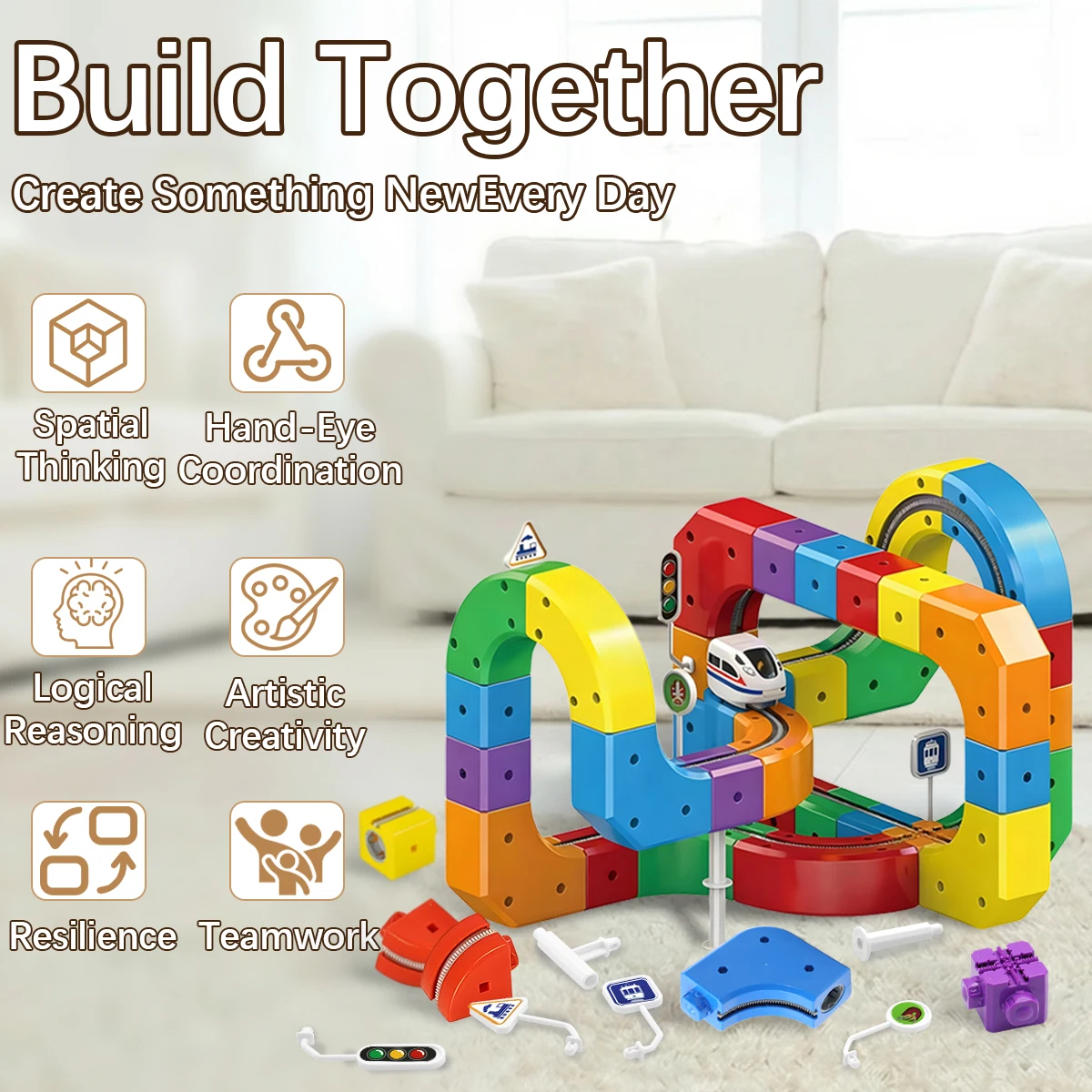 Electric Magnetic Track Set with Anti-Gravity Vehicles 81 Pieces STEM Building Toy Creative DIY Railway Model Gift