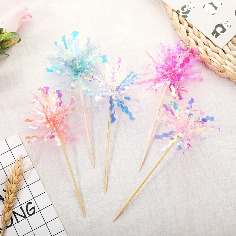 

2pcs Creative Cake Decoration Colorful Rainsilk Birthday Cake Toppers Kids Adults Happy Birthday Party Decor Wedding Supplies