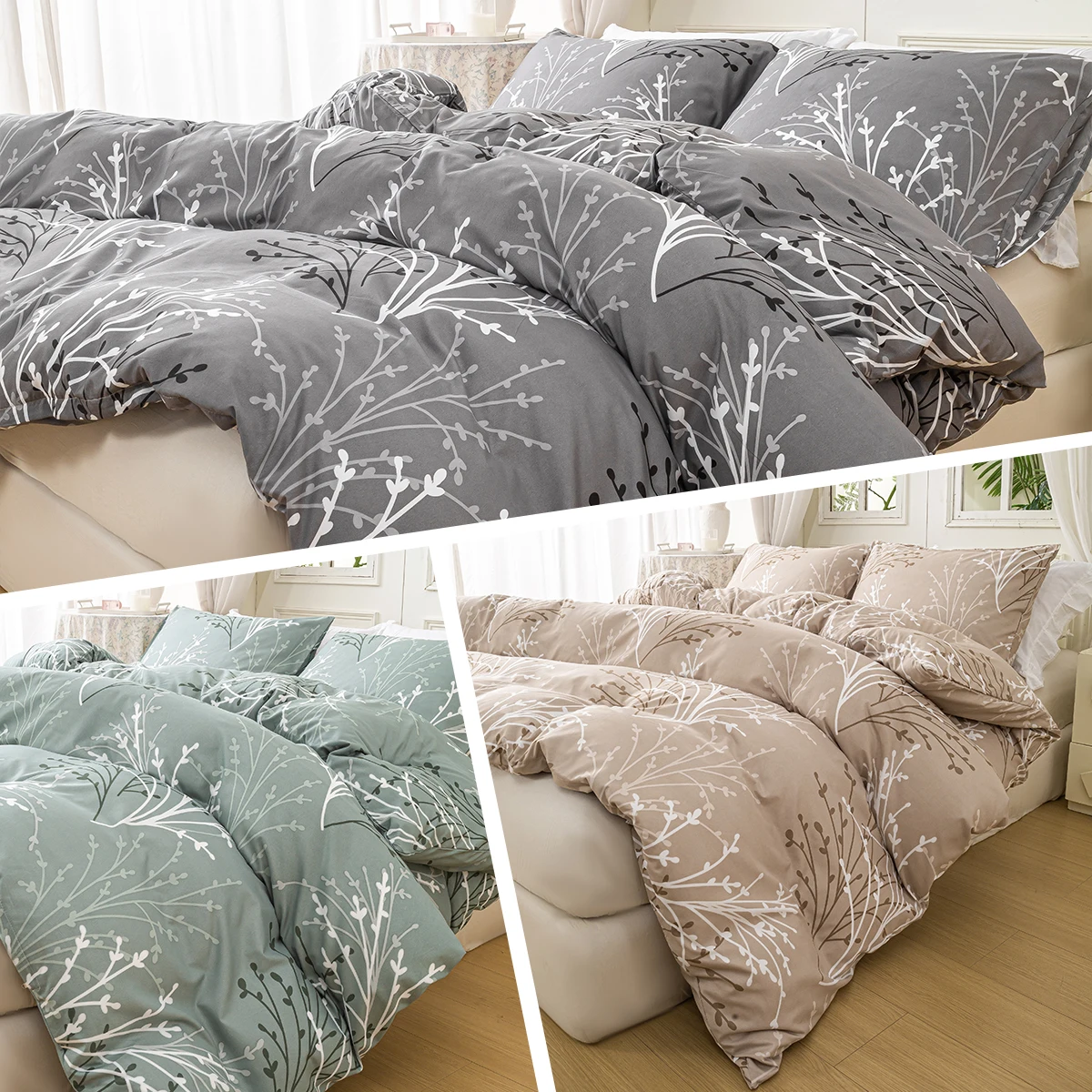 3pcs/set Leaf Floral Pattern Duvet Cover Set(1 Duvet Cover & 2 Pillowcase）Soft And Skin-Friendly Duvet Cover Bedding Set For Hom