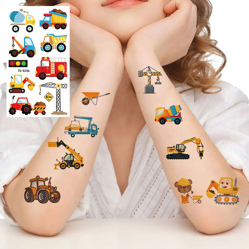 10pcs Temporary Tattoos for Children Cartoon Truck Excavator Tattoo Stickers Engineering Truck Fake Tattoo Stickers for Kids