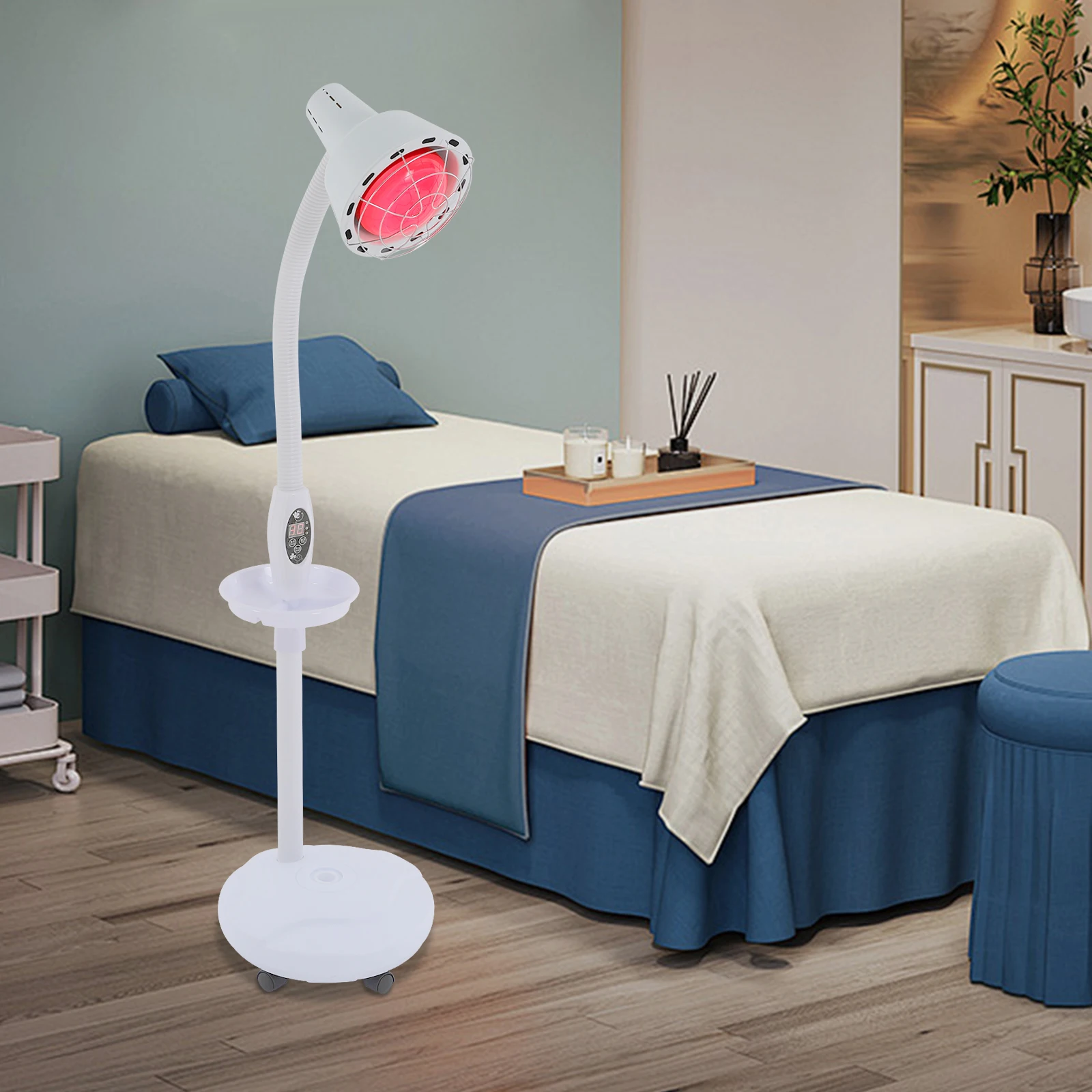 Lámpara de calor por infrarrojos de 275 W 360 ° Luz giratoria de fisioterapia de un solo cabezal, lámpara infrarroja ajustable para aliviar el dolor para hornear con control remoto de 220V