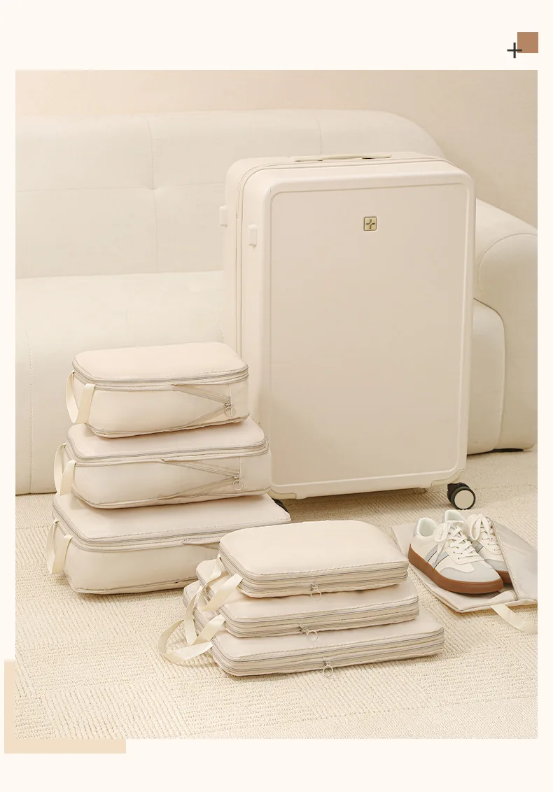 4-Piece Compressible Space-Expanding Cube Clothing Luggage Storage Bag Set, Made of Soft and Resilient High-Quality Fabric, with Storage Bags Suitable for Clothing, Shoes, Cosmetics and Toiletries, Expandable and Retractable Style, Multifunctional Zipper Travel Organizer, Easy to Pack, Ideal Travel Accessory for Travel Organization.
