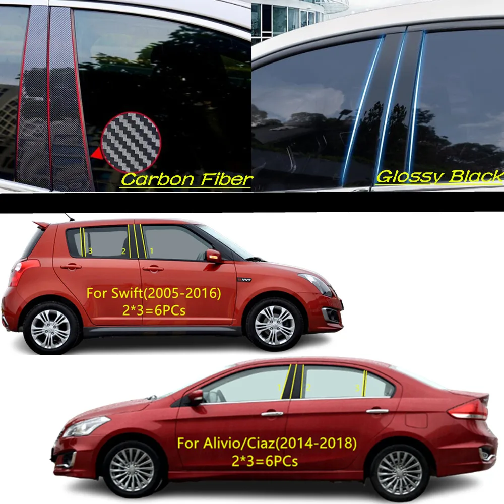 Car PC Material Pillar Post Cover Door Trim Window Molding Sticker Accessories For Suzuki Alivio Ciaz 2014-2018/Swift 2005-2016